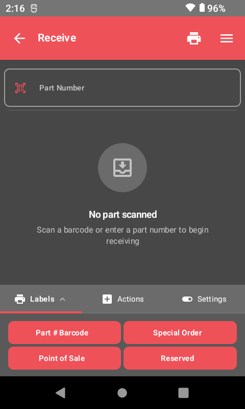 Receiving screen