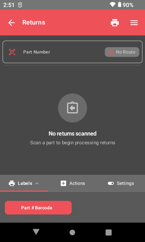 Returns screen